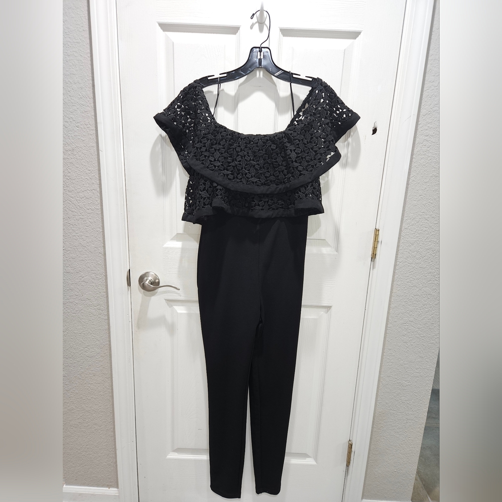 NWT BANJUL Boutique Style Black Lace Off-Shoulder Jumpsuit Size Small